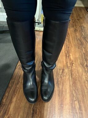 Cole Haan Black Leather & Knit Tall Combat Boots